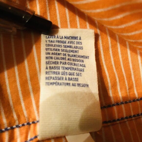 American Eagle Men's Athletic Fit‎ Button Up Orange White Striped Shirt Size L - Picture 7 of 12
